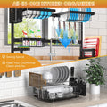 PUSDON Over Sink Dish Drying Rack Stainless Steel, Adjustable Large Dish Drainer for Storage Kitchen Organization Black 2 Tier