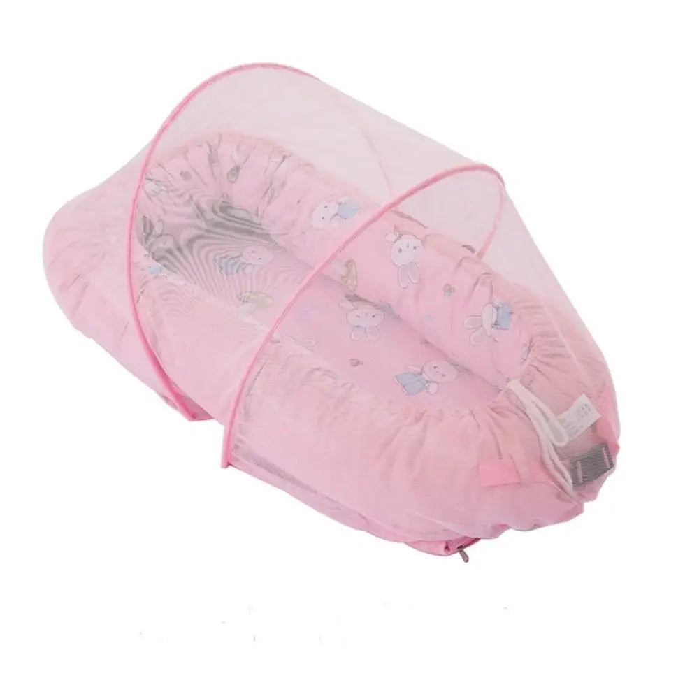 Baby mosquito net crib bedding with fold-free installation. Features a soft cartoon mattress cushion and breathable netting for infant protection.
