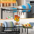 PUSDON Over Sink Dish Drying Rack Stainless Steel, Adjustable Large Dish Drainer for Storage Kitchen Organization Black 2 Tier
