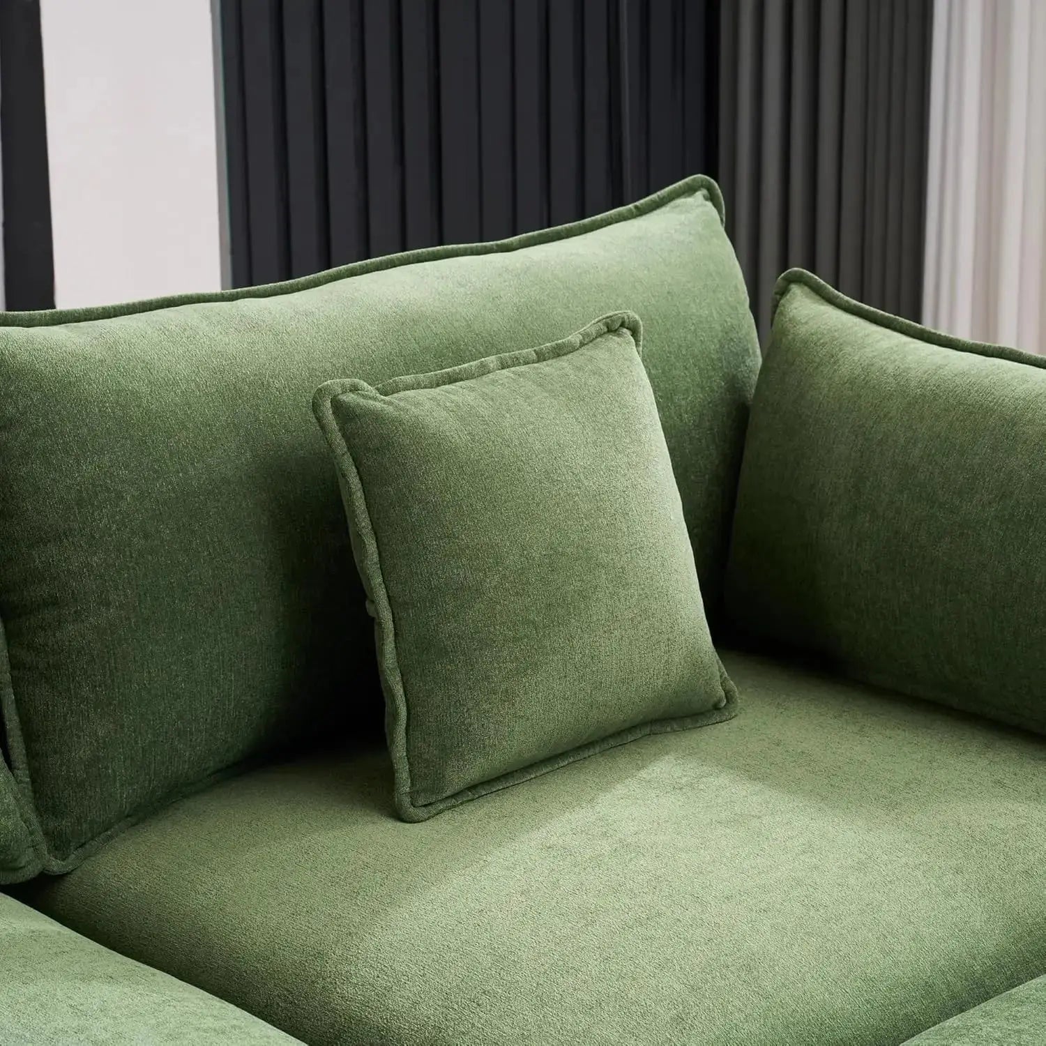 144'' U Shaped Modular Sectional Sofa in green upholstery with storage console, cupholders, and USB port. Features plush cushions for maximum comfort.