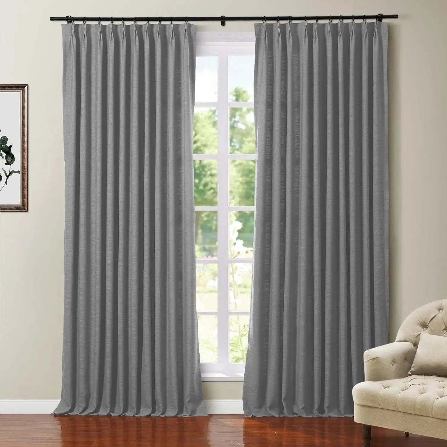 108 Inches Long Blackout Curtain for Bedroom Kids Room , Linen Blend Thermal Insulated Curtain 52Wx108L,1 Panel
