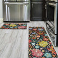 Boho Floral Kitchen Rug Mat Set of 2 Washable Non Slip Mats