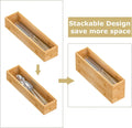 Bamboo Drawer Organizer Storage Box Kitchen - Wood Stackable Tray Set of 2 (12x3x2 inch)