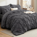 Bedsure Queen Comforter Set Grey - Bed in a Bag Queen Size 7 Pieces, GentleSoft™ Pintuck Bed Set Gift for Family, Pinch Pleat Grey Comforter with Sheets, Pillowcases & Shams