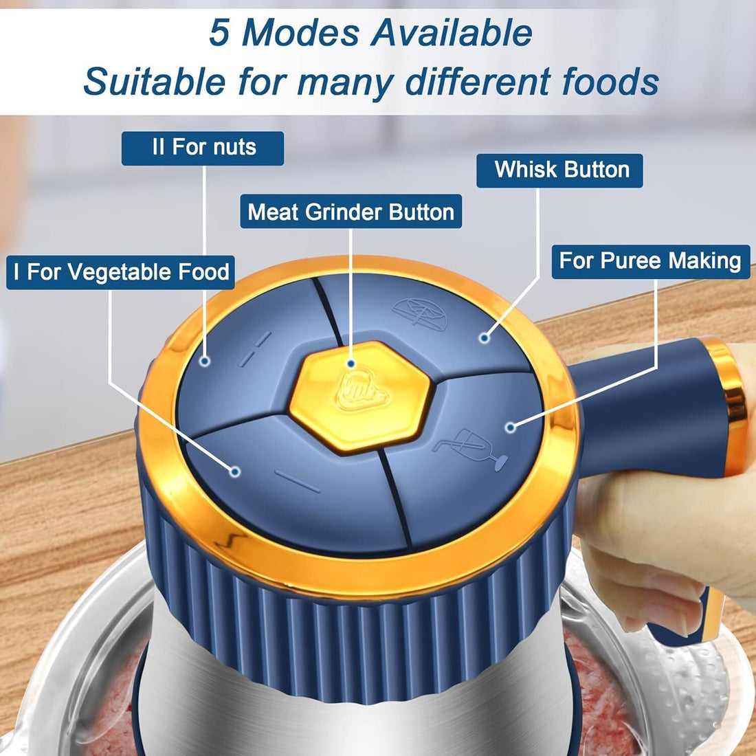 Food Processor Meat Grinder Electric Food Chopper with 2 Bowls Stainless Steel