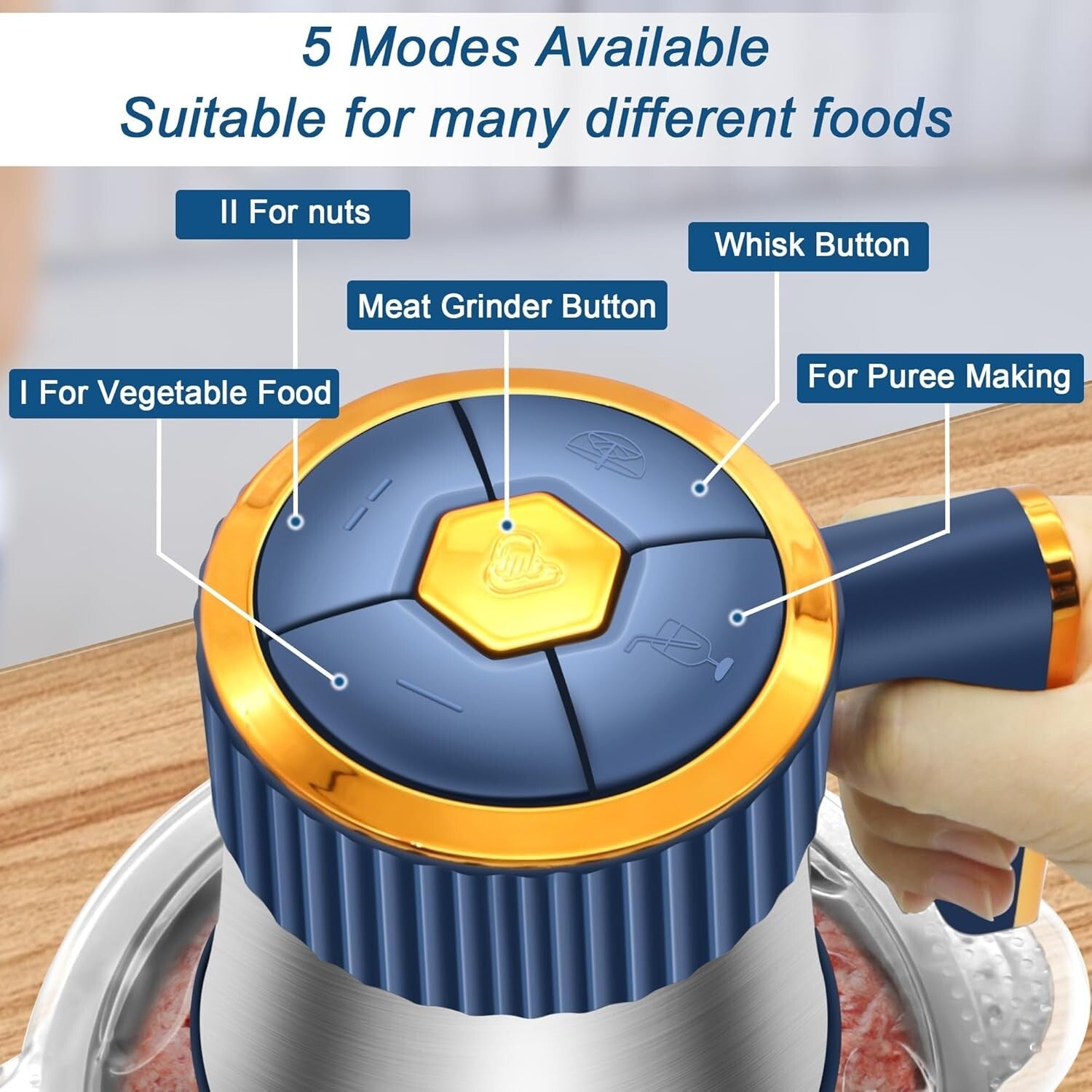 Food Processor Meat Grinder Electric Food Chopper with 2 Bowls Stainless Steel