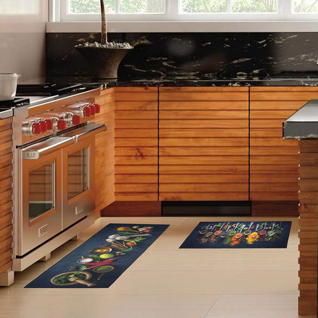 UpNUpCo Artistic and Colorful Kitchen Rugs for Floor Non Slip Kitchen Rugs and Mats Kitchen Mat Set Farmhouse Kitchen - Spicy Art - 2 Pieces - 30"x17" + 47”x17
