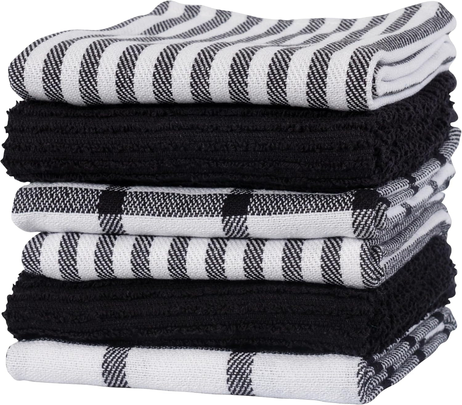 KAF Home Premium Kitchen Towels (18" x 28"), Large 100% Cotton, Flat & Terry Absorbent Dish Towel Set (Black, 6 Pack)