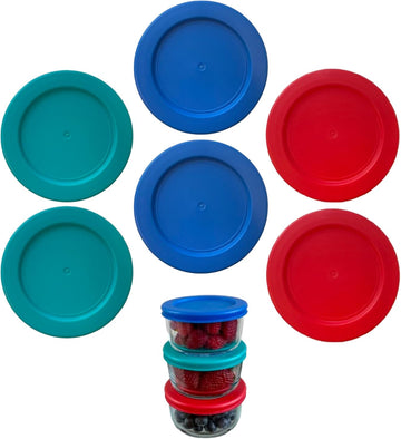 1 Cup/236 mL Blue Replacement Lids/Covers for Pyrex 7202-PC, Anchor Hocking & Klare Ware Storage Bowls *Lids Only - Glass Container Not Included* (6 Pack, Blue)