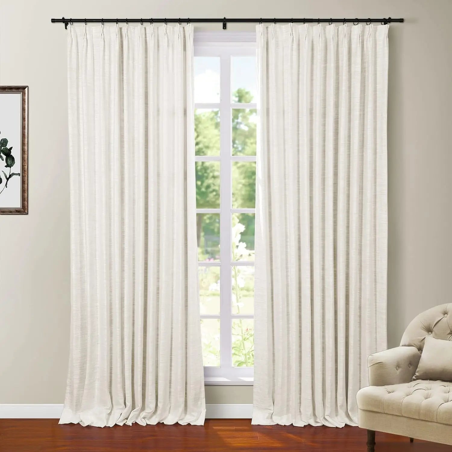 108 Inches Long Blackout Curtain for Bedroom Kids Room , Linen Blend Thermal Insulated Curtain 52Wx108L,1 Panel