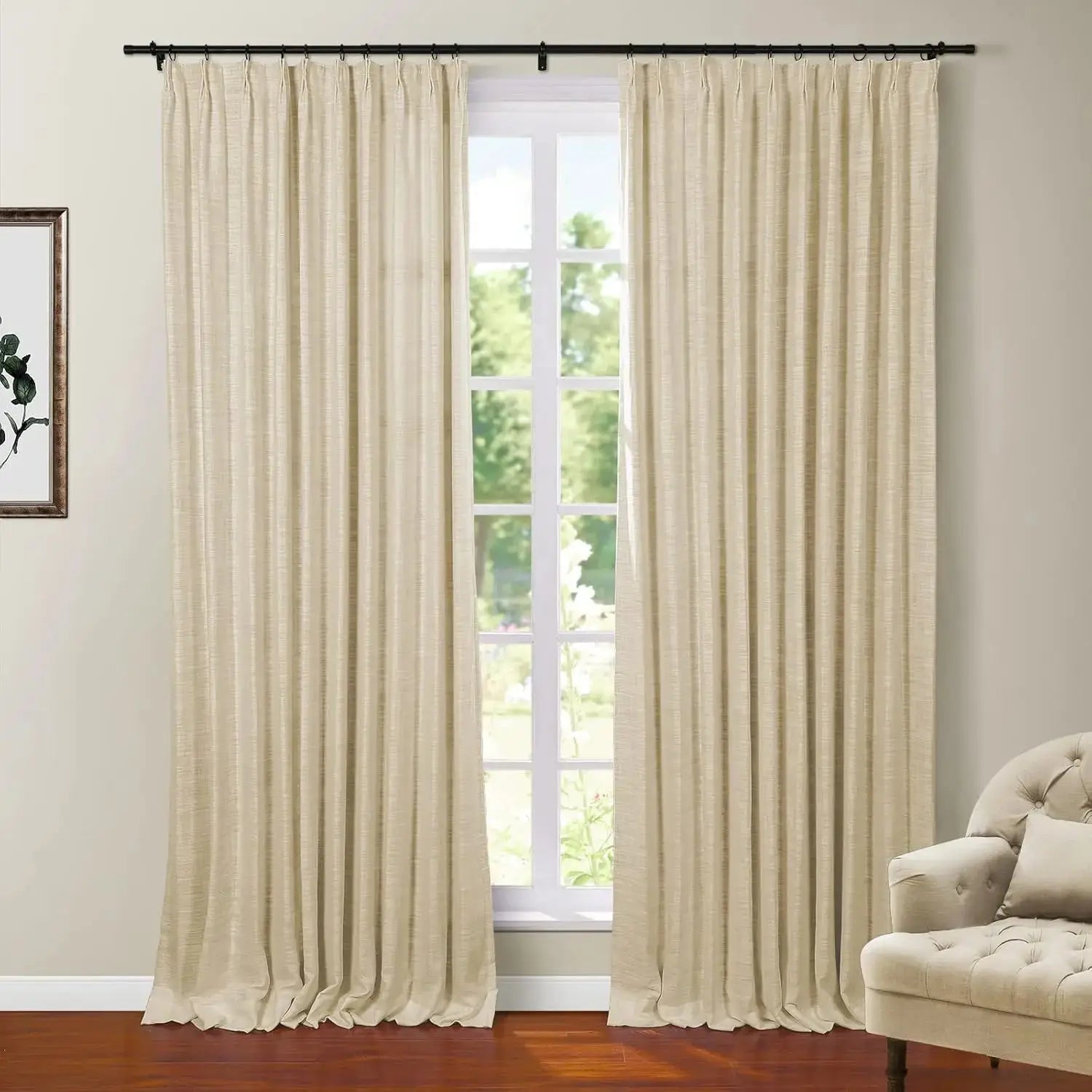 108 Inches Long Blackout Curtain for Bedroom Kids Room , Linen Blend Thermal Insulated Curtain 52Wx108L,1 Panel