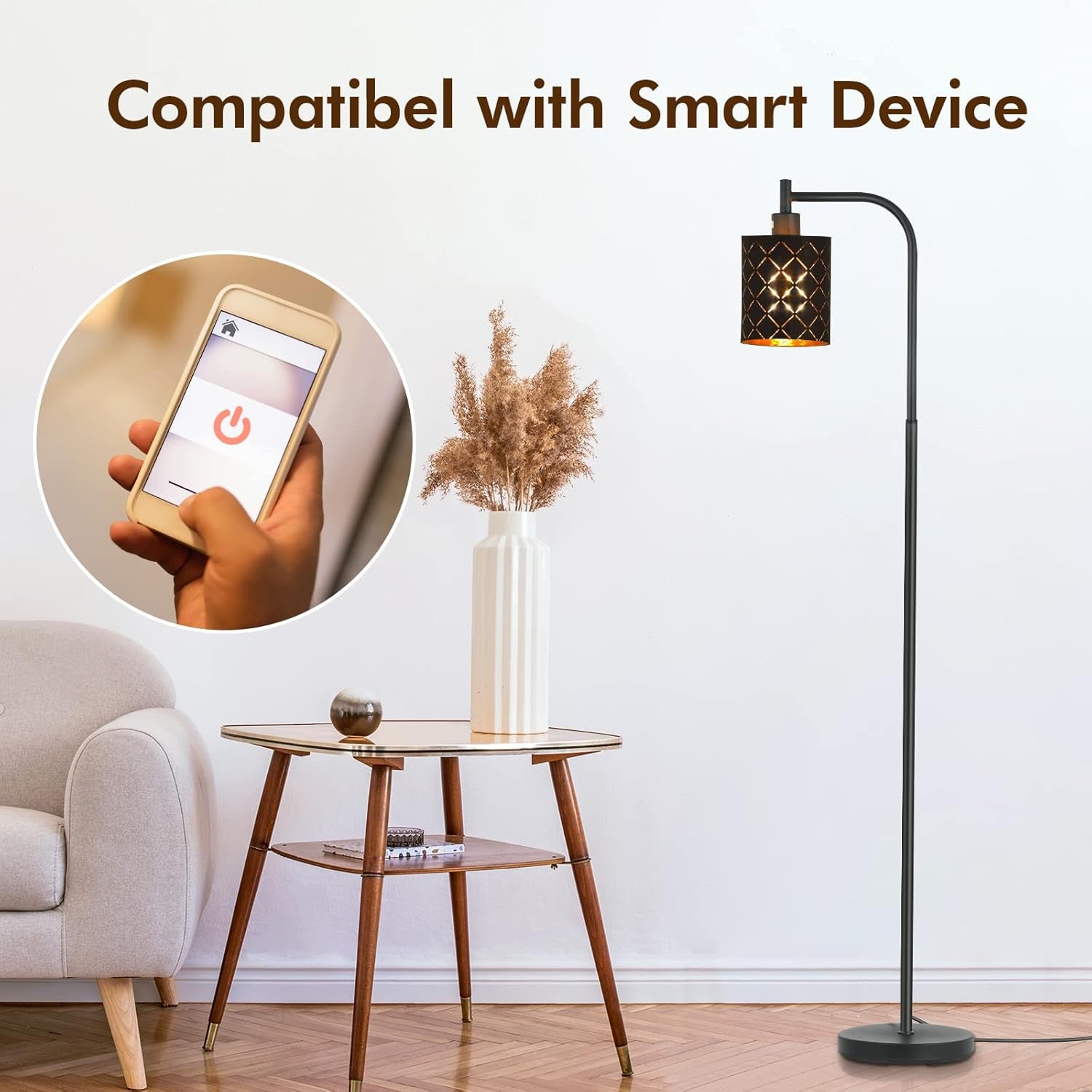 Gothic Floor Lamp with Laser-Cutout Lampshade, LED Standing Lamp for Living Room & Bedroom, 67 Inch