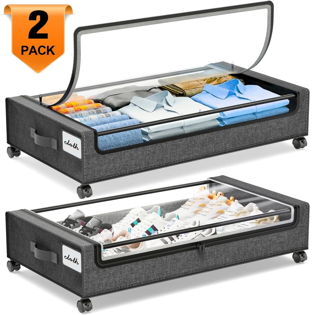 under Bed Storage with Wheels:2 Pack under the Bed Storage Bins