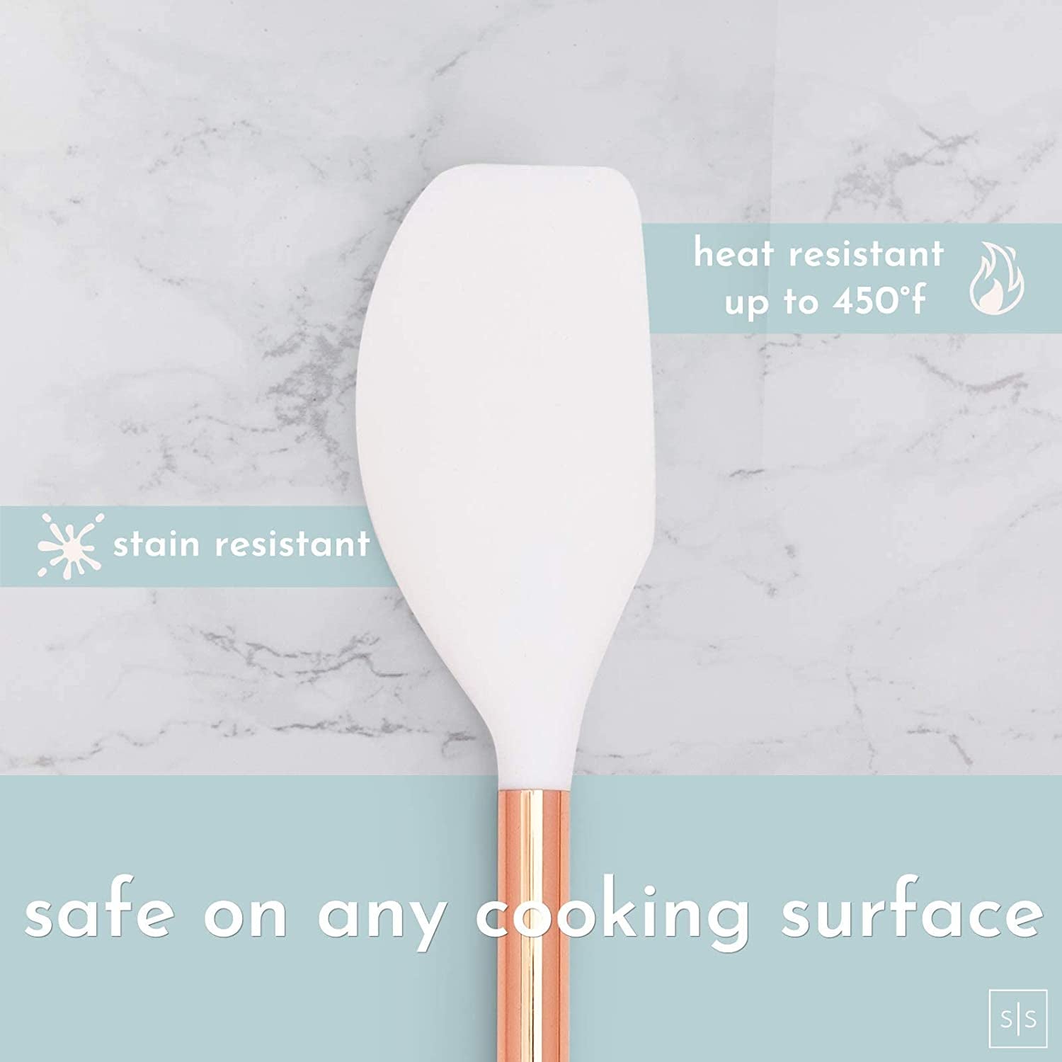 White Silicone and Copper Kitchen Utensils Set with Holder - 17-Piece Rose Gold Cooking Tools for Nonstick Cookware