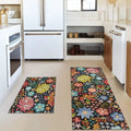 Boho Floral Kitchen Rug Mat Set of 2 Washable Non Slip Mats