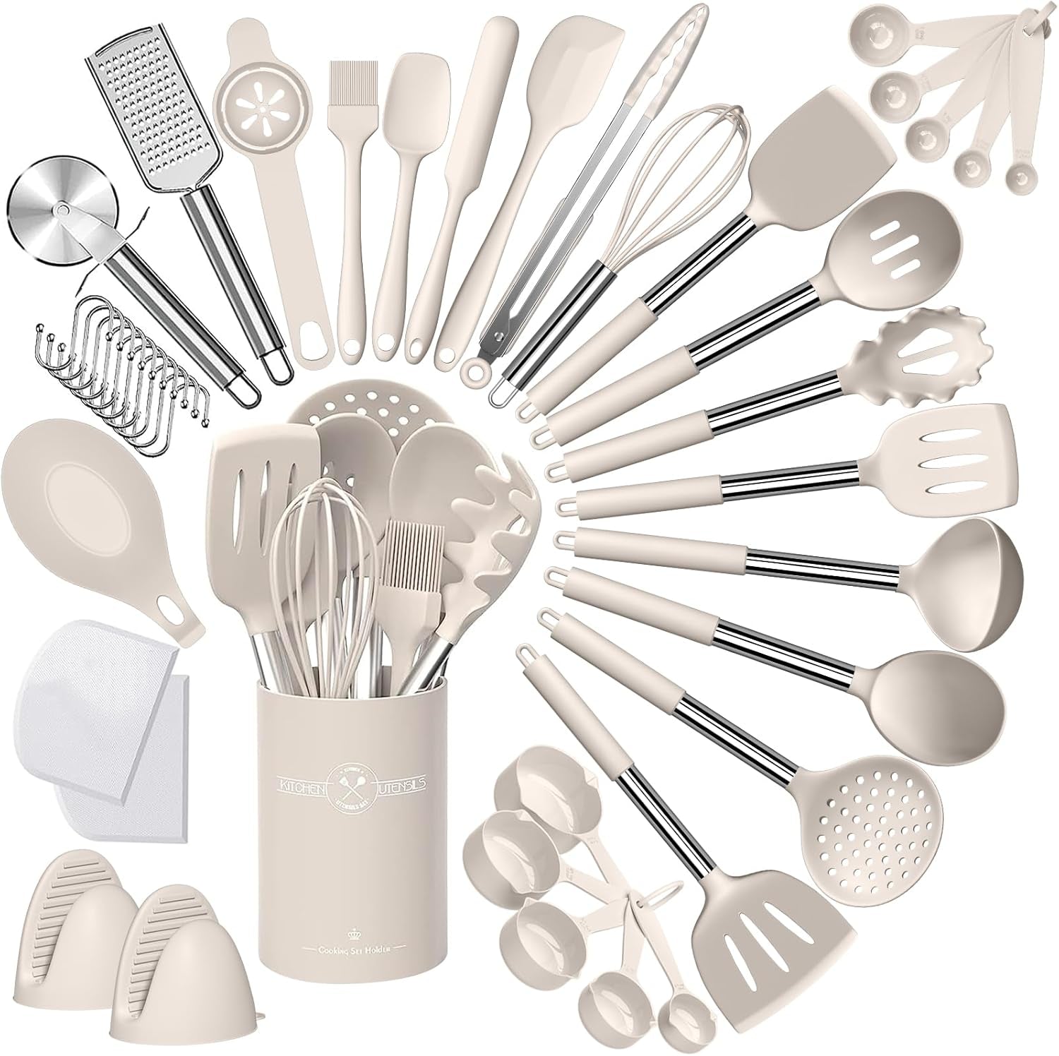Umite Chef Silicone Kitchen Cooking Utensil Set, 43 pcs Silicone Spatula with Stainless Steel Handle, Non-stick Heat Resistant - Best Cookware (Grey)