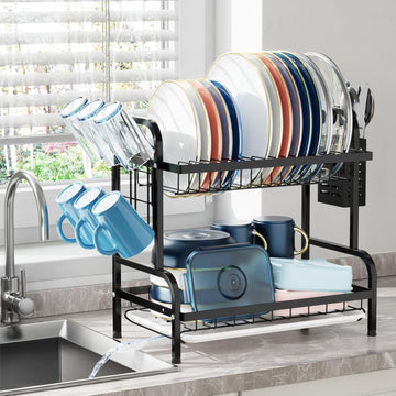 iSPECLE Dish Drying Rack - 2 Tier Dish Rack with Cup Holder, Dish Drainer