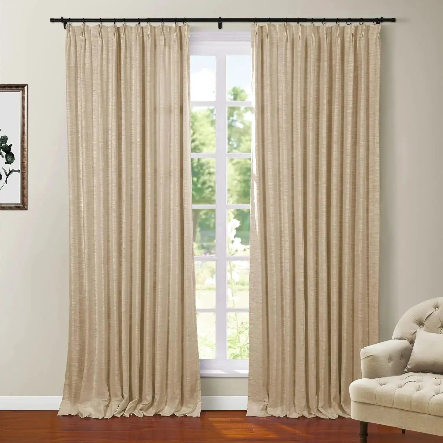 108 Inches Long Blackout Curtain for Bedroom Kids Room , Linen Blend Thermal Insulated Curtain 52Wx108L,1 Panel