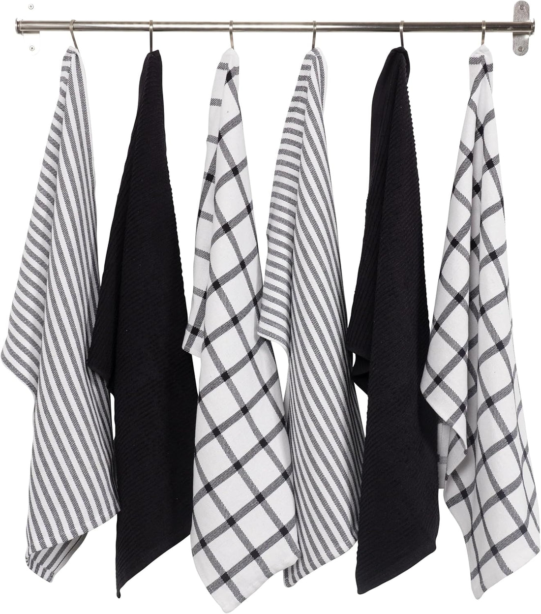 KAF Home Premium Kitchen Towels (18" x 28"), Large 100% Cotton, Flat & Terry Absorbent Dish Towel Set (Black, 6 Pack)
