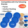 1 Cup/236 mL Blue Replacement Lids/Covers for Pyrex 7202-PC, Anchor Hocking & Klare Ware Storage Bowls *Lids Only - Glass Container Not Included* (6 Pack, Blue)
