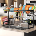 PUSDON Over Sink Dish Drying Rack Stainless Steel, Adjustable Large Dish Drainer for Storage Kitchen Organization Black 2 Tier