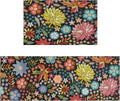 Boho Floral Kitchen Rug Mat Set of 2 Washable Non Slip Mats