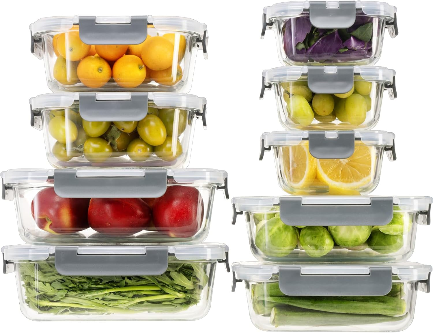 18-Piece BPA-Free Glass Food Storage Container Set with Lids - Leak-Proof Meal Prep Containers (9 Containers and 9 Lids)