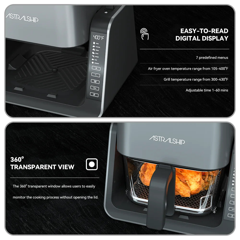 Small Air Fryer for Countertop, 2‑In‑1 Glass Air Fryer & Grill Pan Combo
