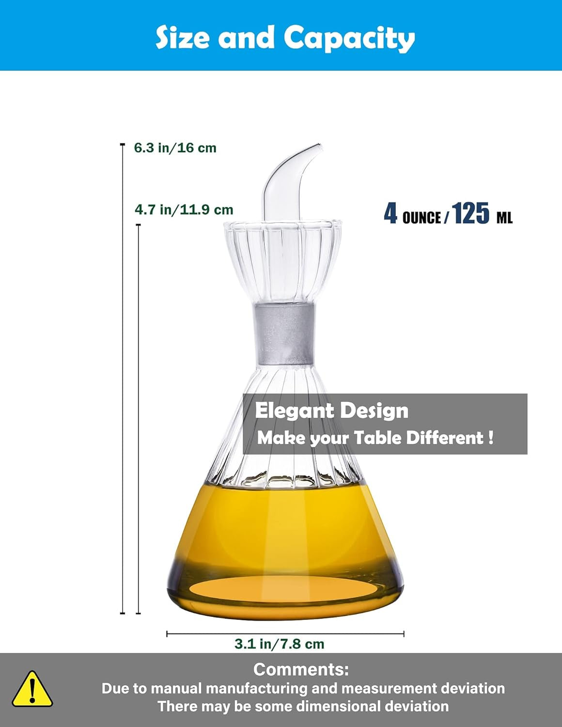 HAIZEEN 4 oz/125 ml Clear Glass Olive Oil Dispenser Bottle - Oil & Vinegar Cruet with Pourers