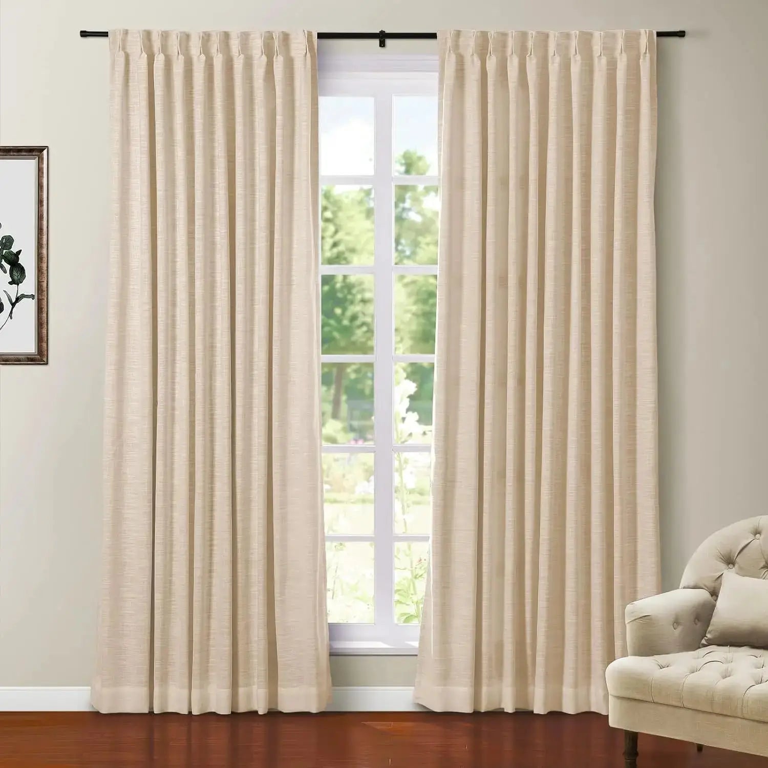 108 Inches Long Blackout Curtain for Bedroom Kids Room , Linen Blend Thermal Insulated Curtain 52Wx108L,1 Panel
