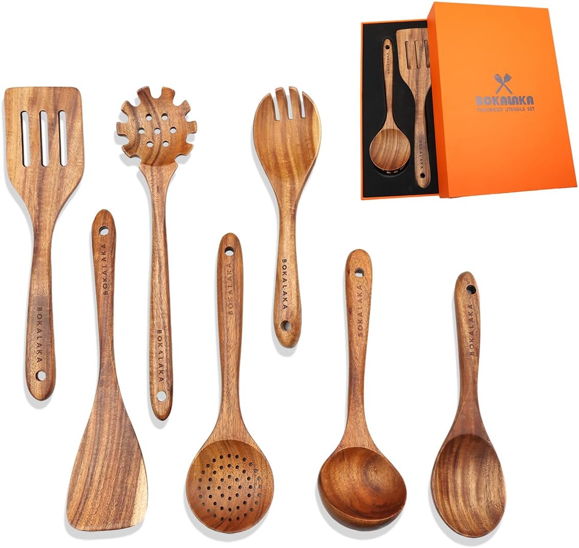 Teak Wooden Spoons for Cooking - Kitchen Utensils Sets With Spatulas