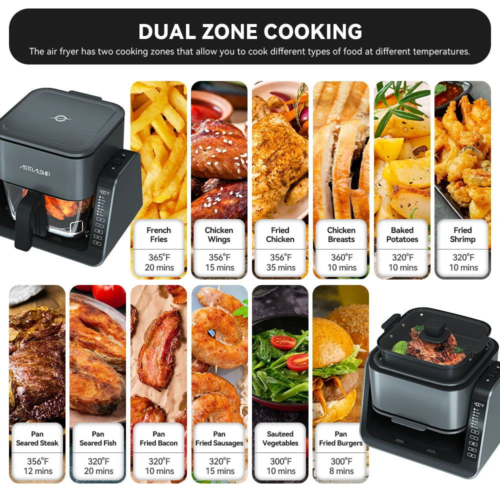 Small Air Fryer for Countertop, 2‑In‑1 Glass Air Fryer & Grill Pan Combo