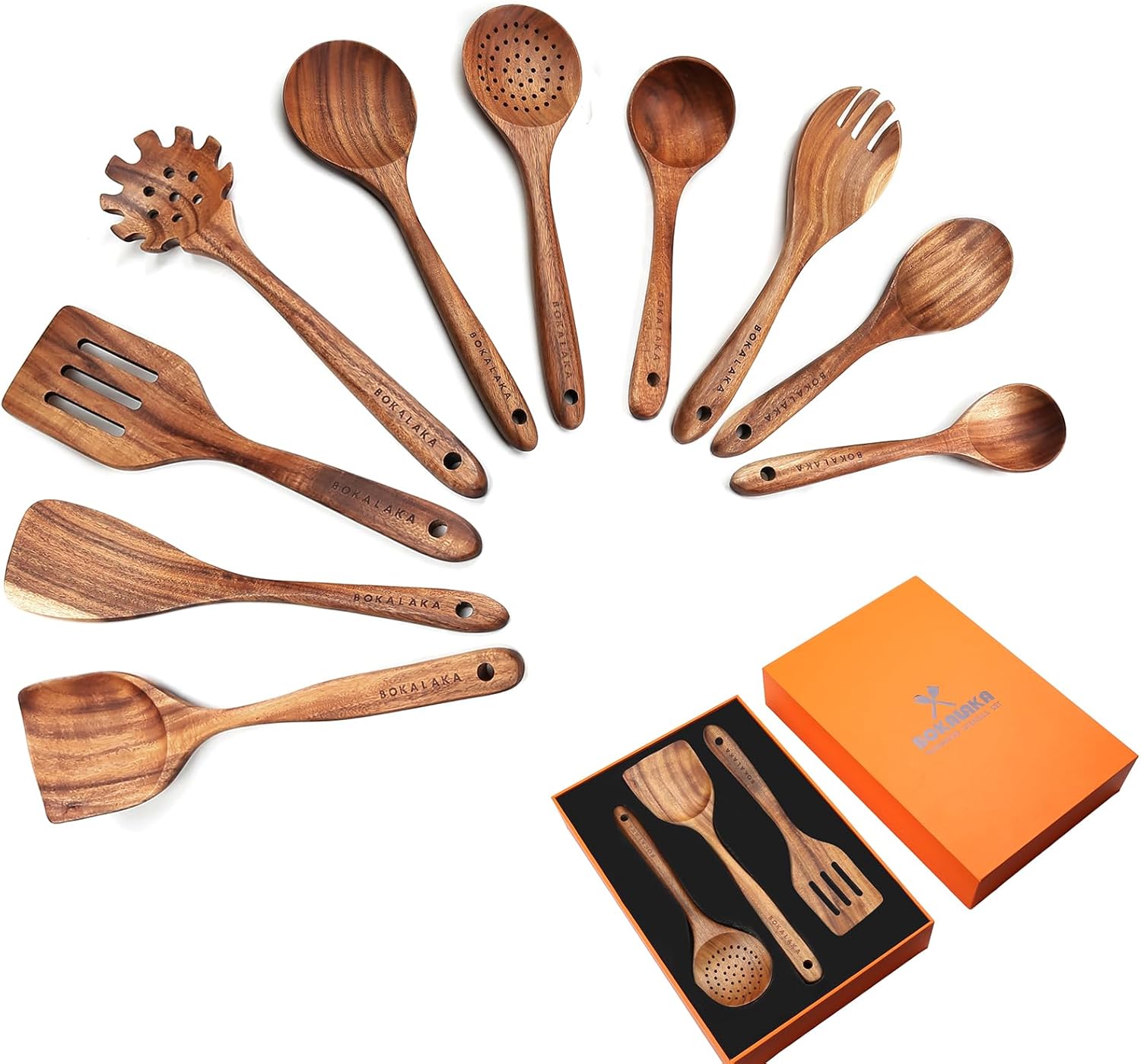 Teak Wooden Spoons for Cooking - Kitchen Utensils Sets With Spatulas