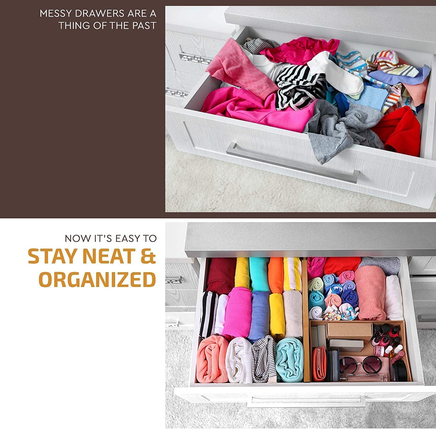 Large Kitchen Drawer Organizer - Expandable Bamboo Drawer Dividers (17" - 21.5")