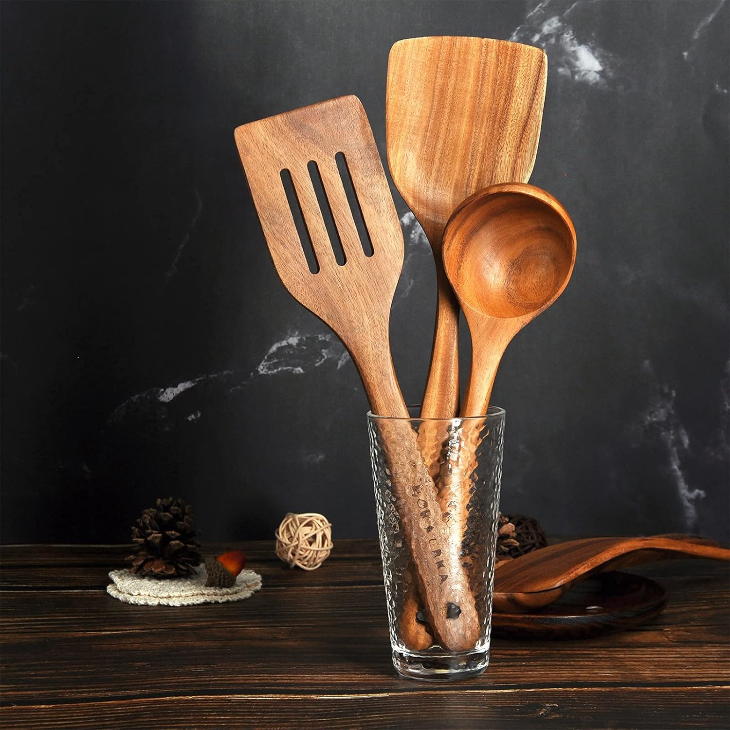 Teak Wooden Spoons for Cooking - Kitchen Utensils Sets With Spatulas