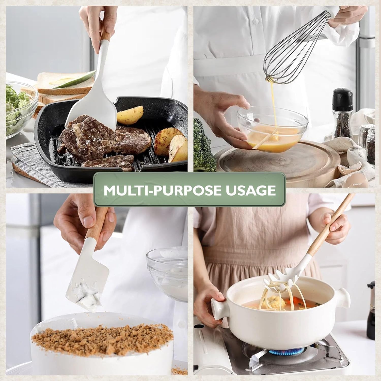 White Silicone Cooking Utensils Set Non Toxic - 11 Pcs Nonstick Kitchen Utensils Set with Holder