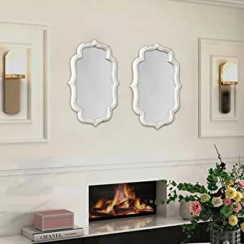 Hanging Rustic Distressed White Bathroom and Living Room Wall Mirrors,16 X 12 Inch