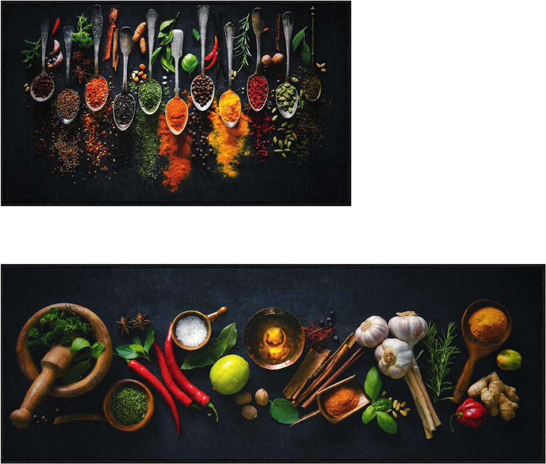 UpNUpCo Artistic and Colorful Kitchen Rugs for Floor Non Slip Kitchen Rugs and Mats Kitchen Mat Set Farmhouse Kitchen - Spicy Art - 2 Pieces - 30"x17" + 47”x17