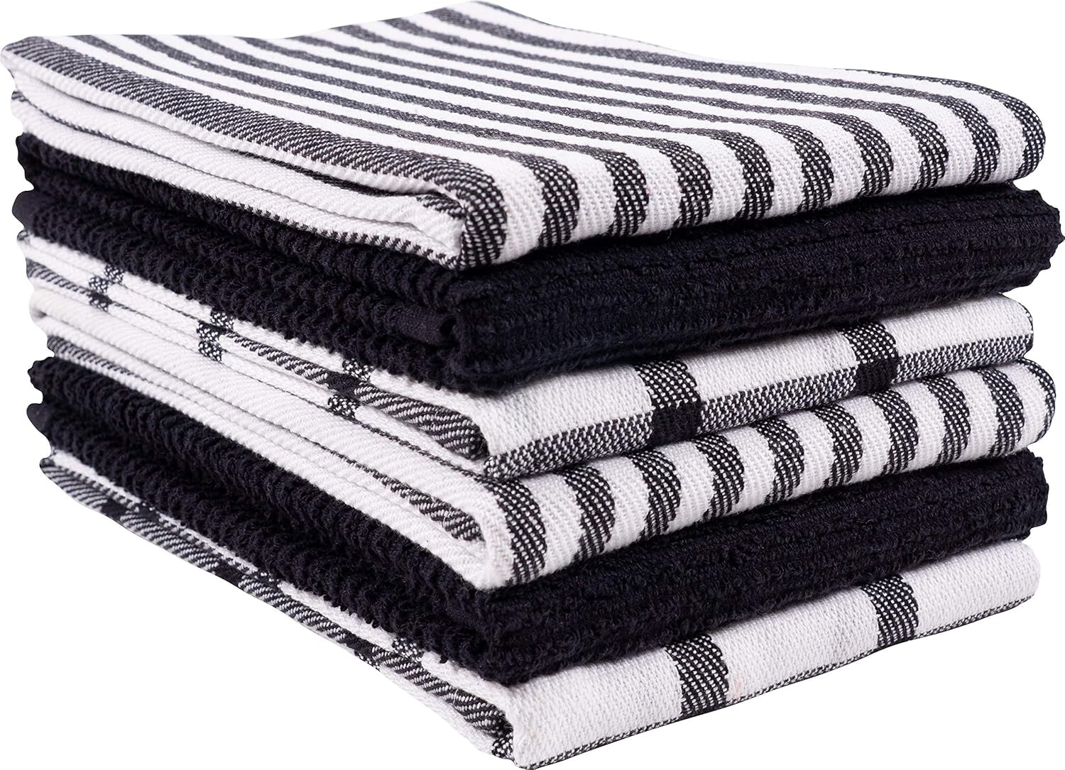 KAF Home Premium Kitchen Towels (18" x 28"), Large 100% Cotton, Flat & Terry Absorbent Dish Towel Set (Black, 6 Pack)