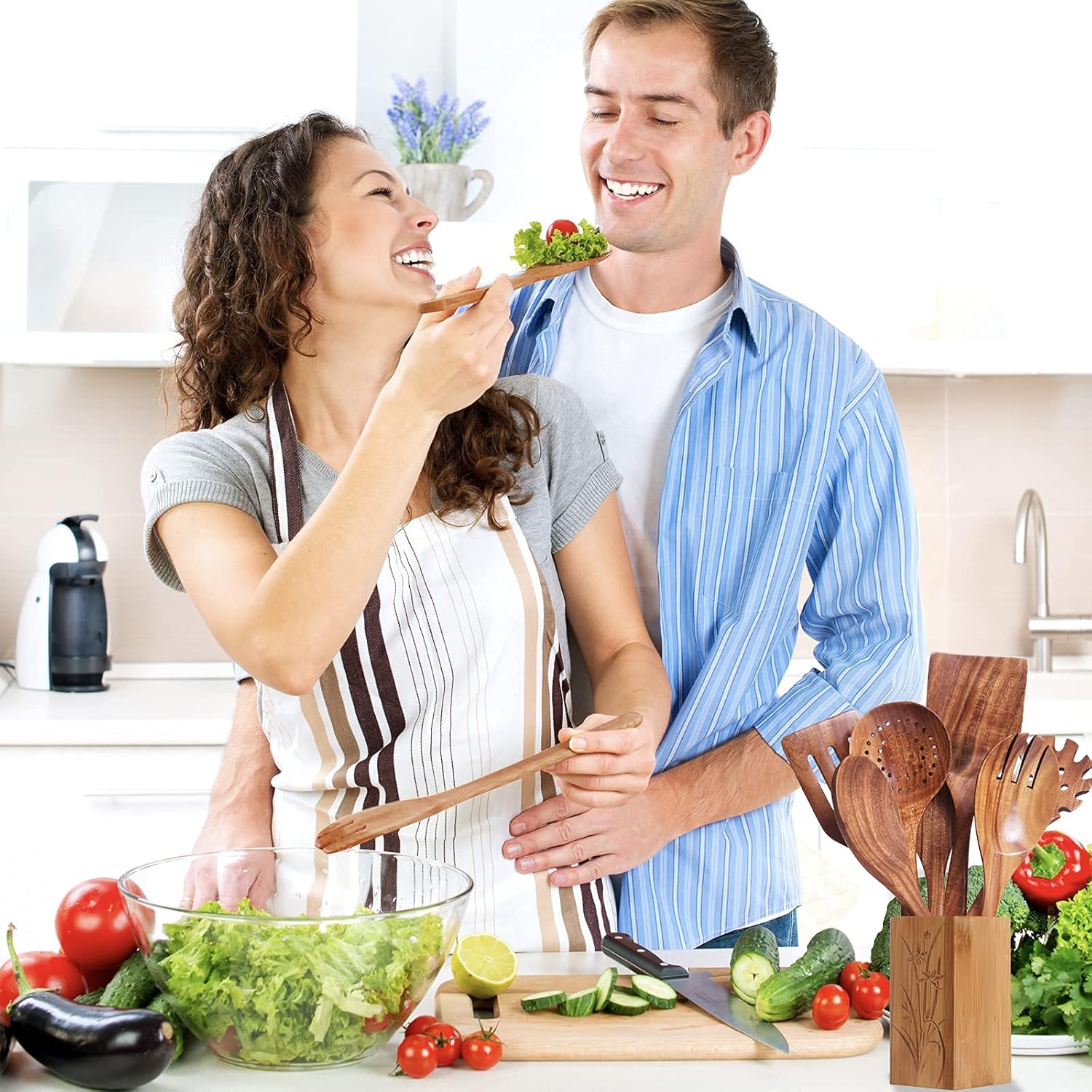 Teak Wooden Spoons for Cooking - Kitchen Utensils Sets With Spatulas