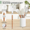 White Silicone Cooking Utensils Set Non Toxic - 11 Pcs Nonstick Kitchen Utensils Set with Holder