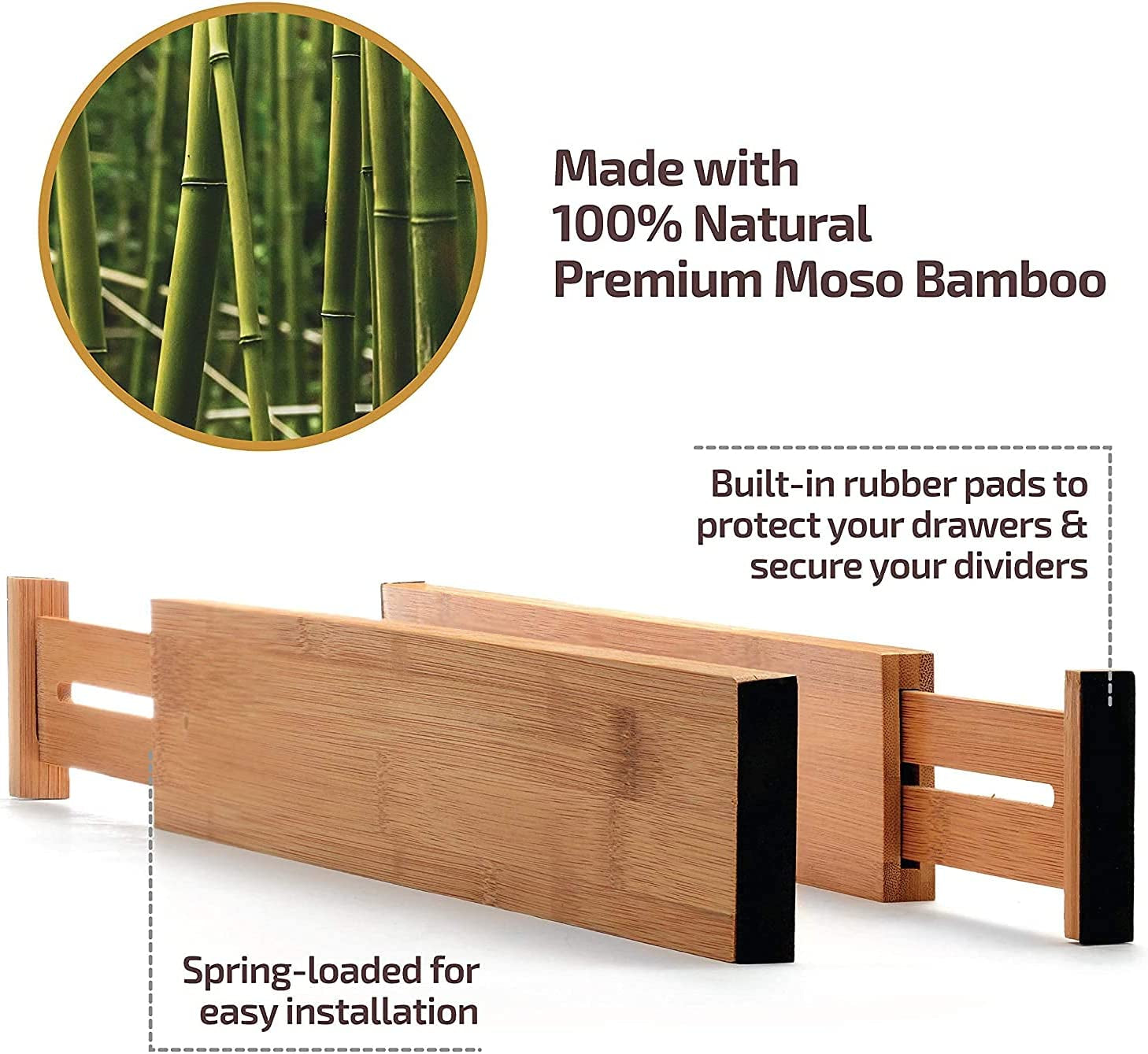 Large Kitchen Drawer Organizer - Expandable Bamboo Drawer Dividers (17" - 21.5")