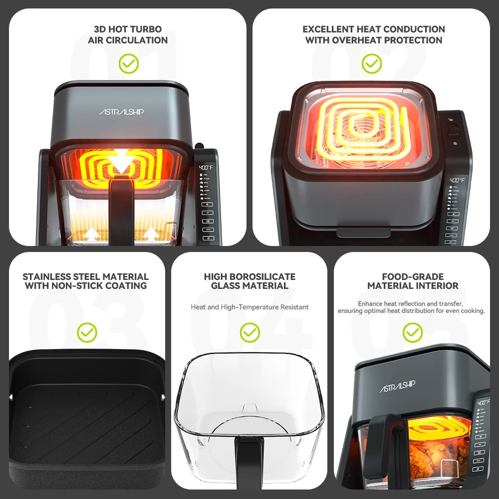 Small Air Fryer for Countertop, 2‑In‑1 Glass Air Fryer & Grill Pan Combo