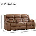 Brown faux leather reclining sofa with three seats, featuring manual recline function and plush cushioning. Stylish and durable furniture for living rooms.