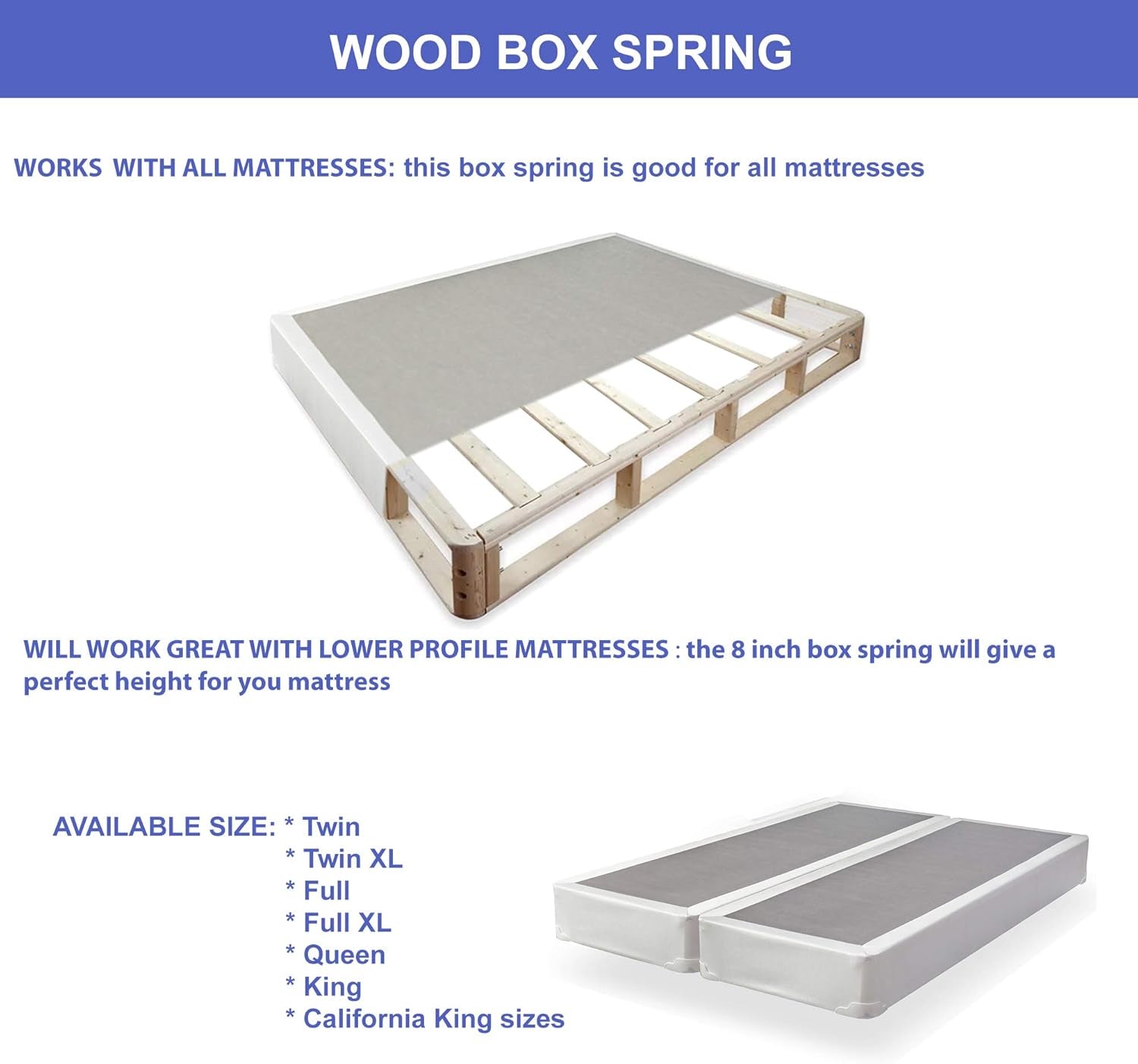 8-Inch Fully Assembled Wood Split Traditional Box Spring/Foundation for Mattress Set