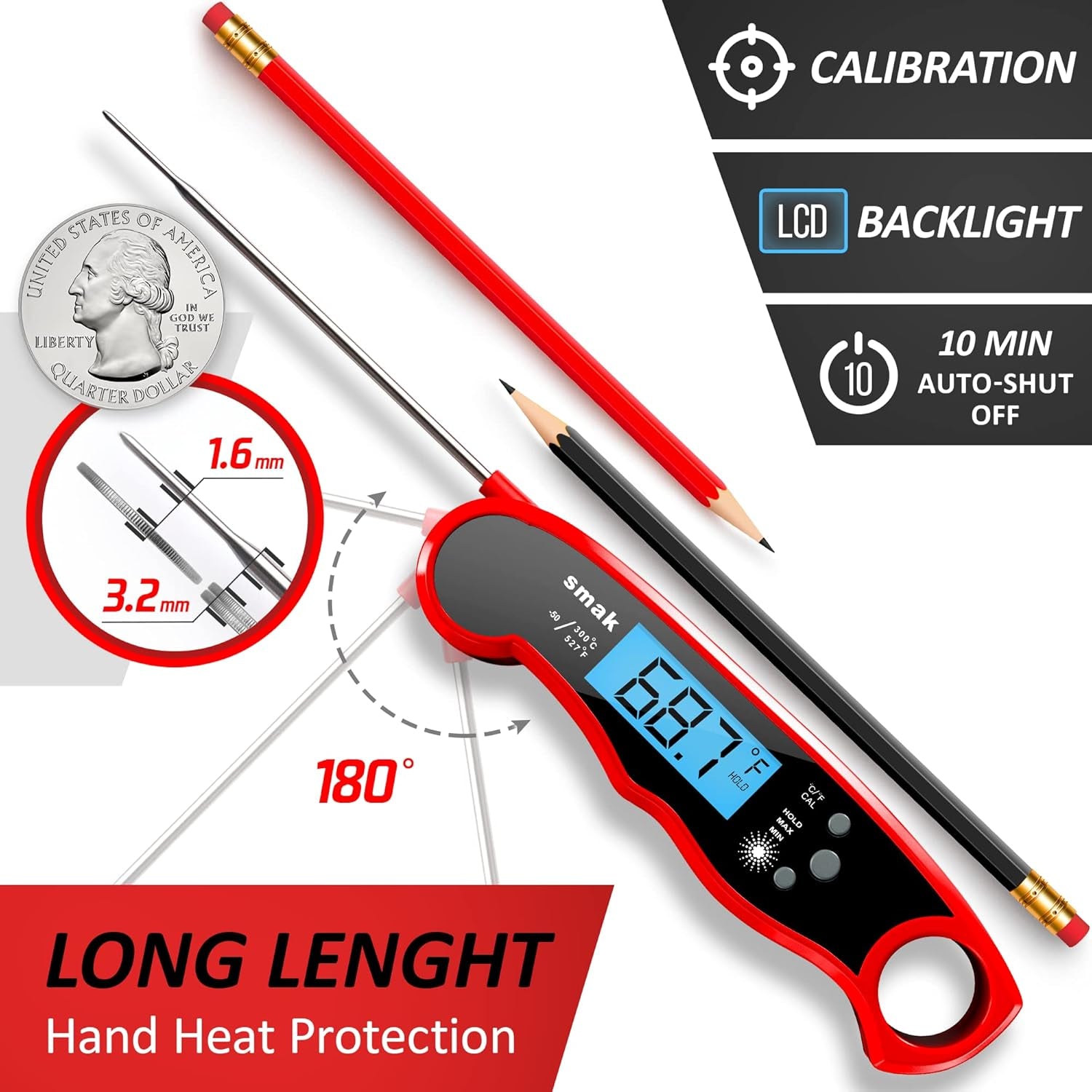 Waterproof Kitchen Food Cooking Thermometer with Backlight
