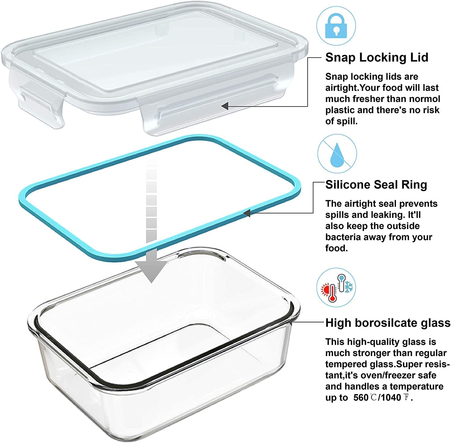 18-Piece BPA-Free Glass Food Storage Container Set with Lids - Leak-Proof Meal Prep Containers (9 Containers and 9 Lids)
