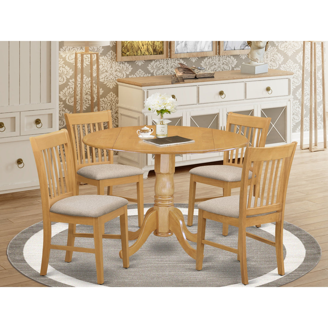DLNO5-OAK-C 5 Pc Small Kitchen Table Set-Round Kitchen Table and 4 Dining Chairs.