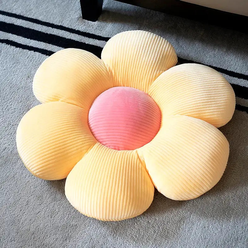 Six-Petal Flower Cushion Pillow in soft pastel colors, featuring a plush sunflower-inspired design. Perfect for adding warmth and charm to any space.