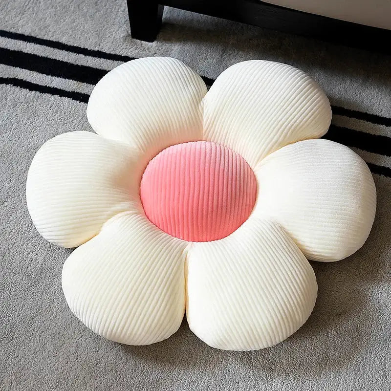 Six-Petal Flower Cushion Pillow in soft pastel colors, featuring a plush sunflower-inspired design. Perfect for adding warmth and charm to any space.